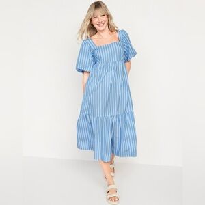 Old Navy Puff Sleeve Blue and White Striped Cotton Maxi Dress